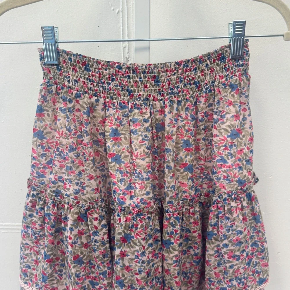 BB Dakota Steve Madden Floral Smocked Tiered Mini Skirt Pink Blue BL19417S Small